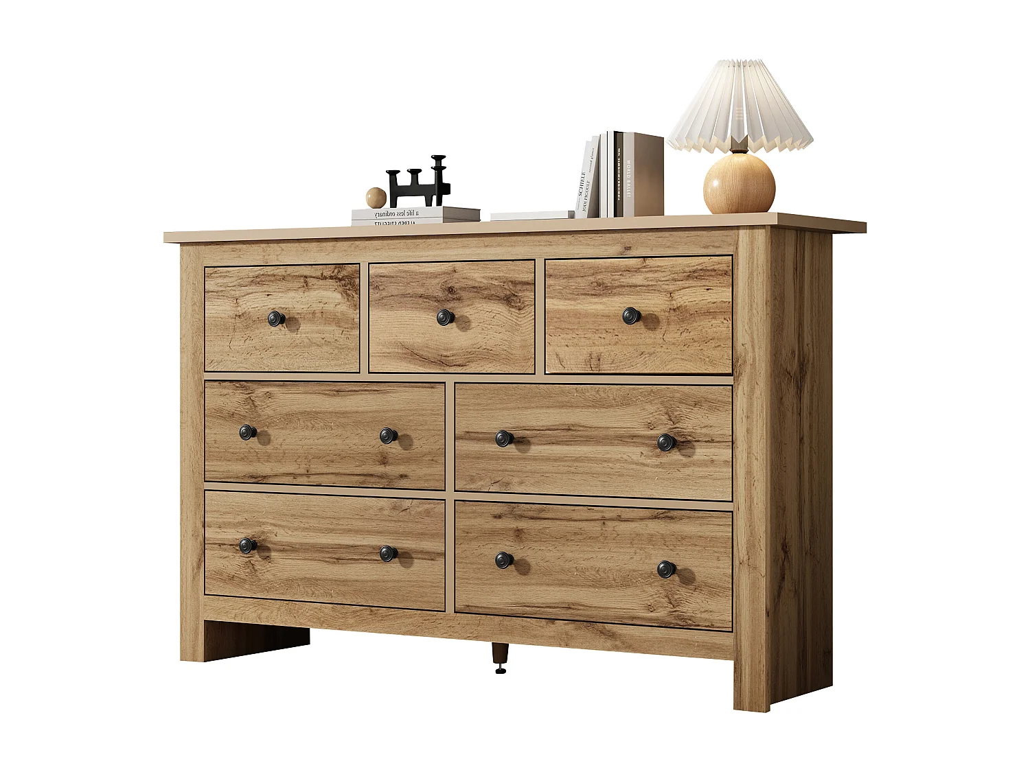 Credenza moderna da pranzo di grande capienza con 7 cassetti, 152 x 40 x 88 cm, color legno