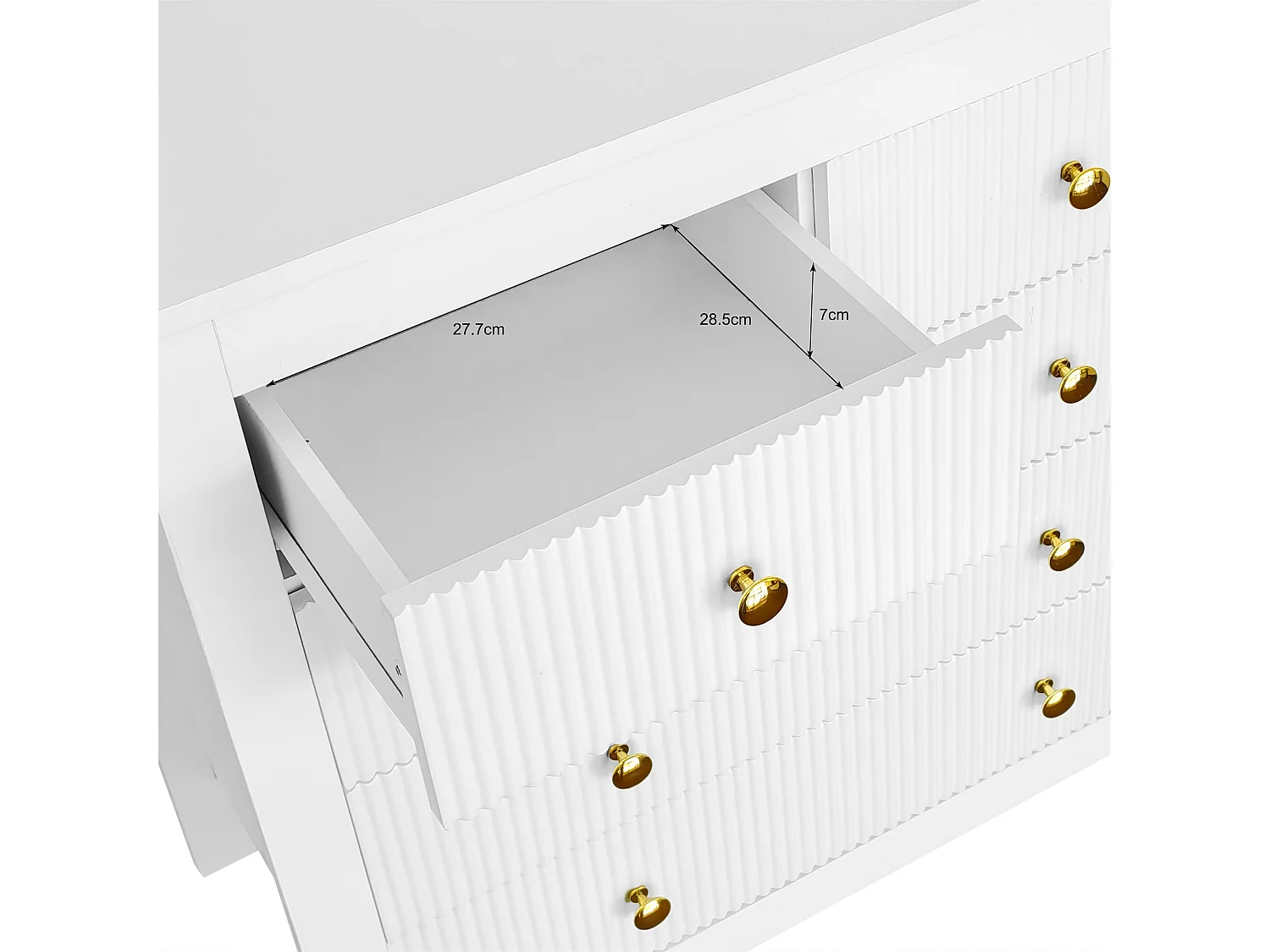 Buffet de Style Contemporain, Commode avec Espace de Rangement, avec poignées dorées, Blanc