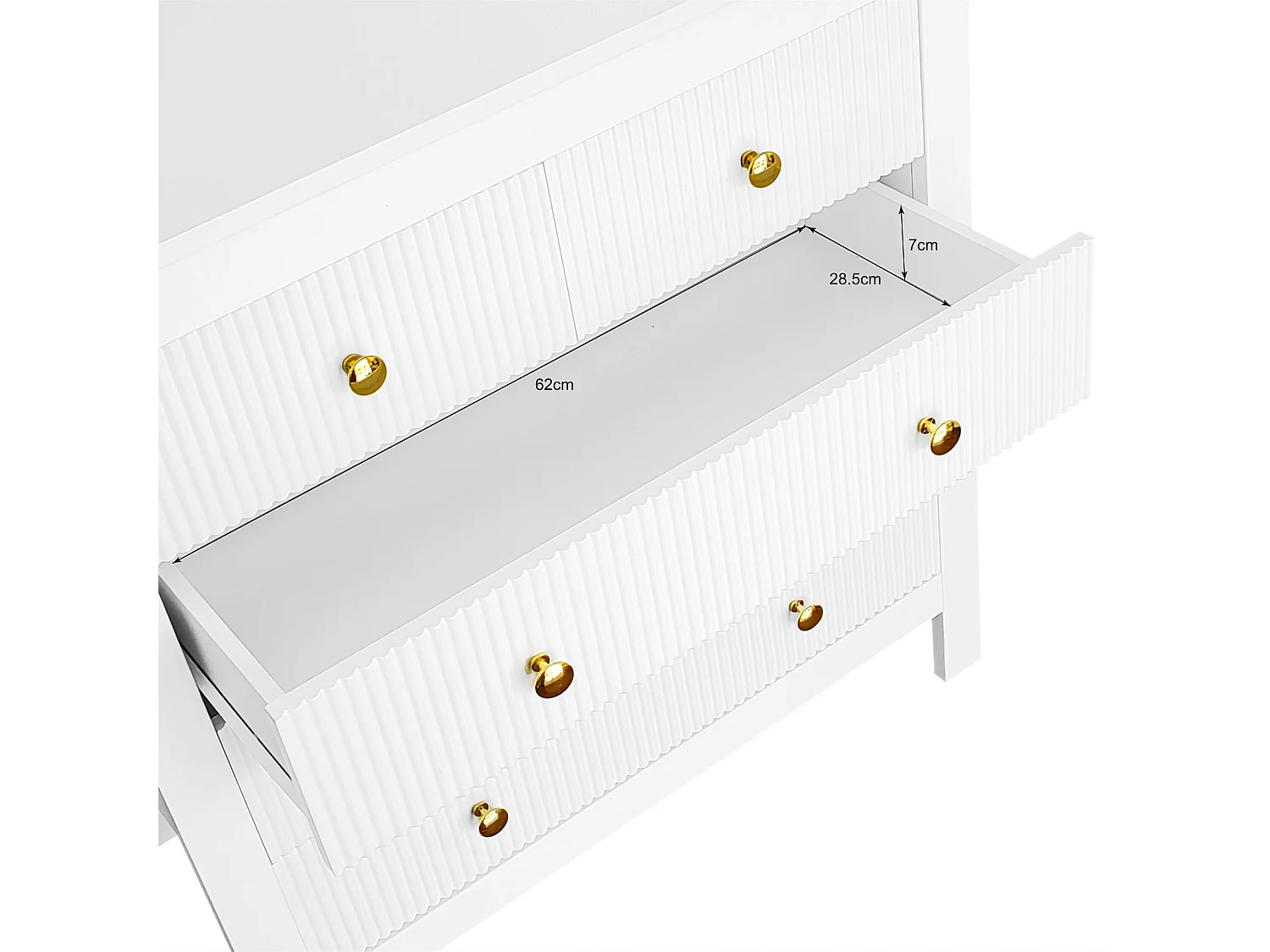 Buffet de Style Contemporain, Commode avec Espace de Rangement, avec poignées dorées, Blanc