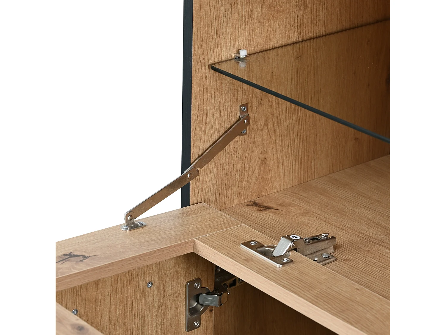 Aparador de cozinha com prateleira de vidro, prateleira de vidro e adega, 38x110x111cm, cor natural