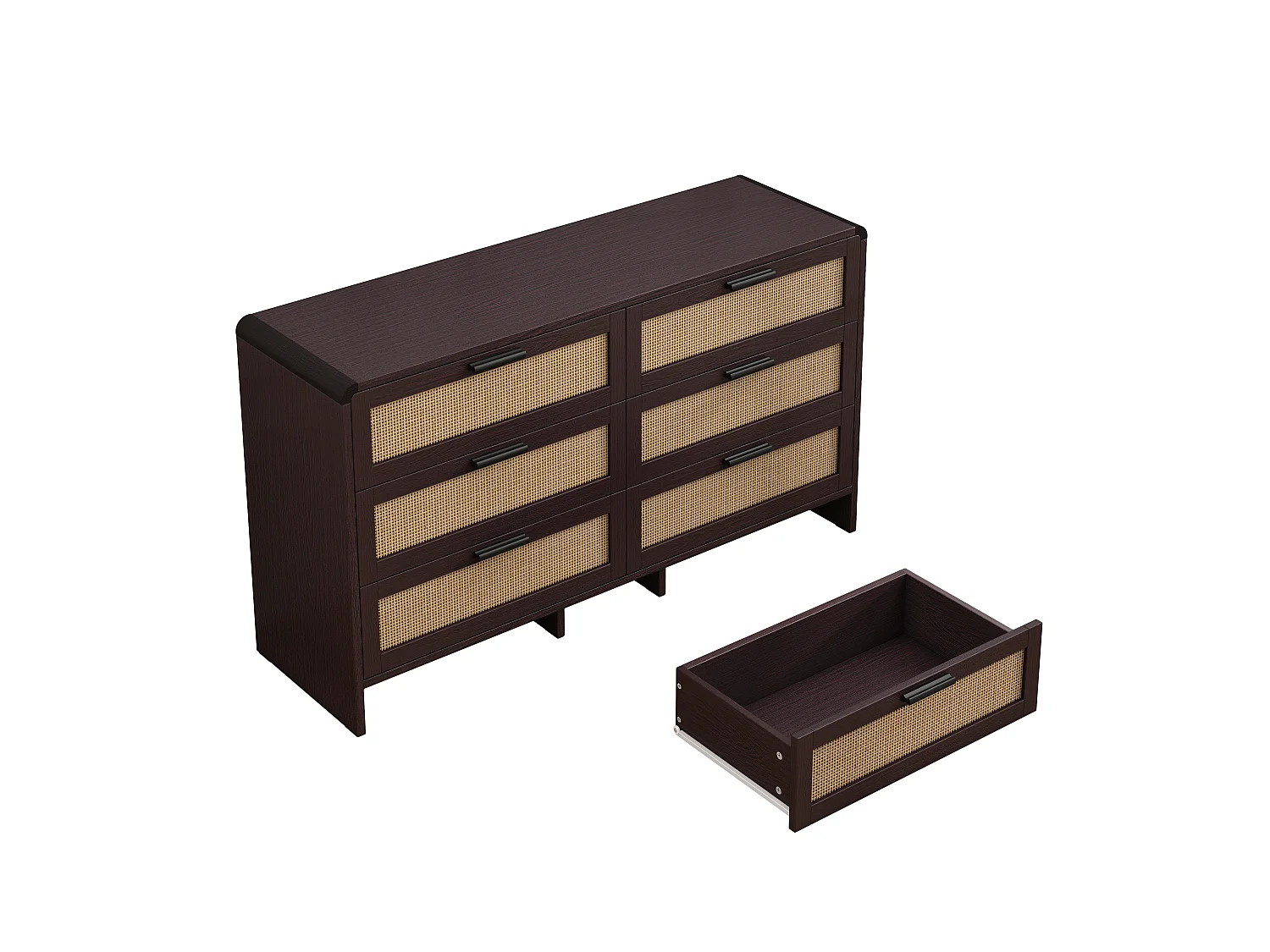 Meuble de rangement en rotin en forme d'arc avec 6 tiroirs - pour salon, cuisine - Marron