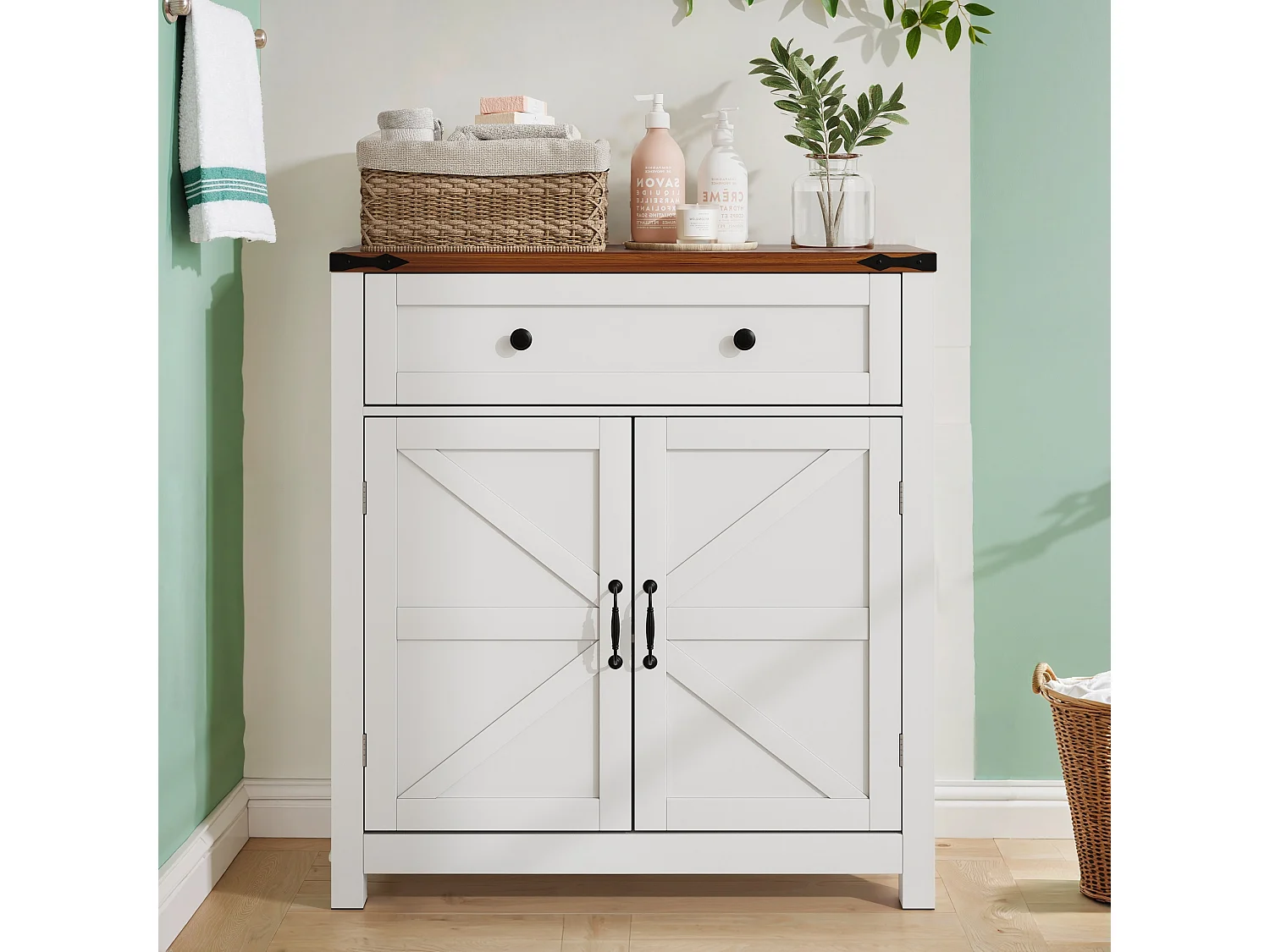 Credenza, Mobile contenitore con cassetto e ante, ripiano regolabile, per soggiorno, 40x80x80 cm, bianco