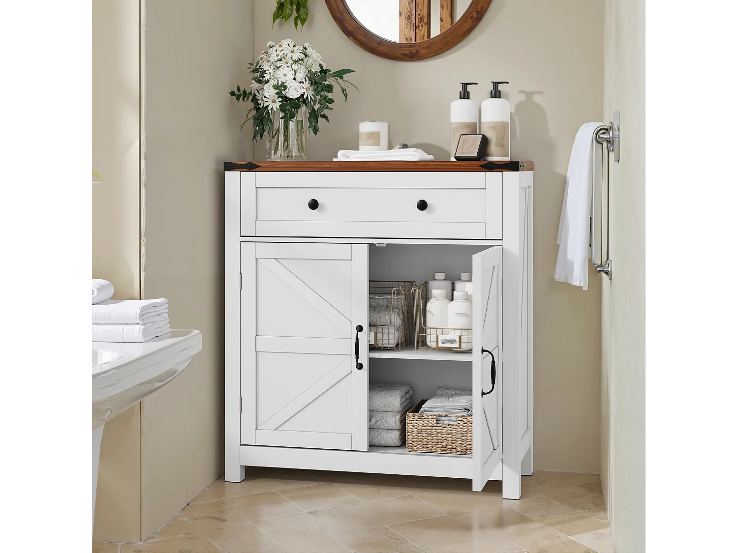 Buffet, Meuble de Rangement avec Tiroir et Portes, Étagère Réglable, pour Salon, 40x80x80 cm, Blanc