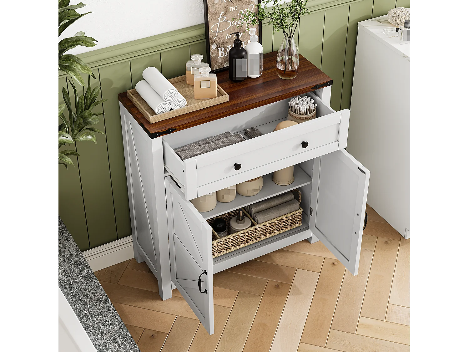 Buffet, Meuble de Rangement avec Tiroir et Portes, Étagère Réglable, pour Salon, 40x80x80 cm, Blanc