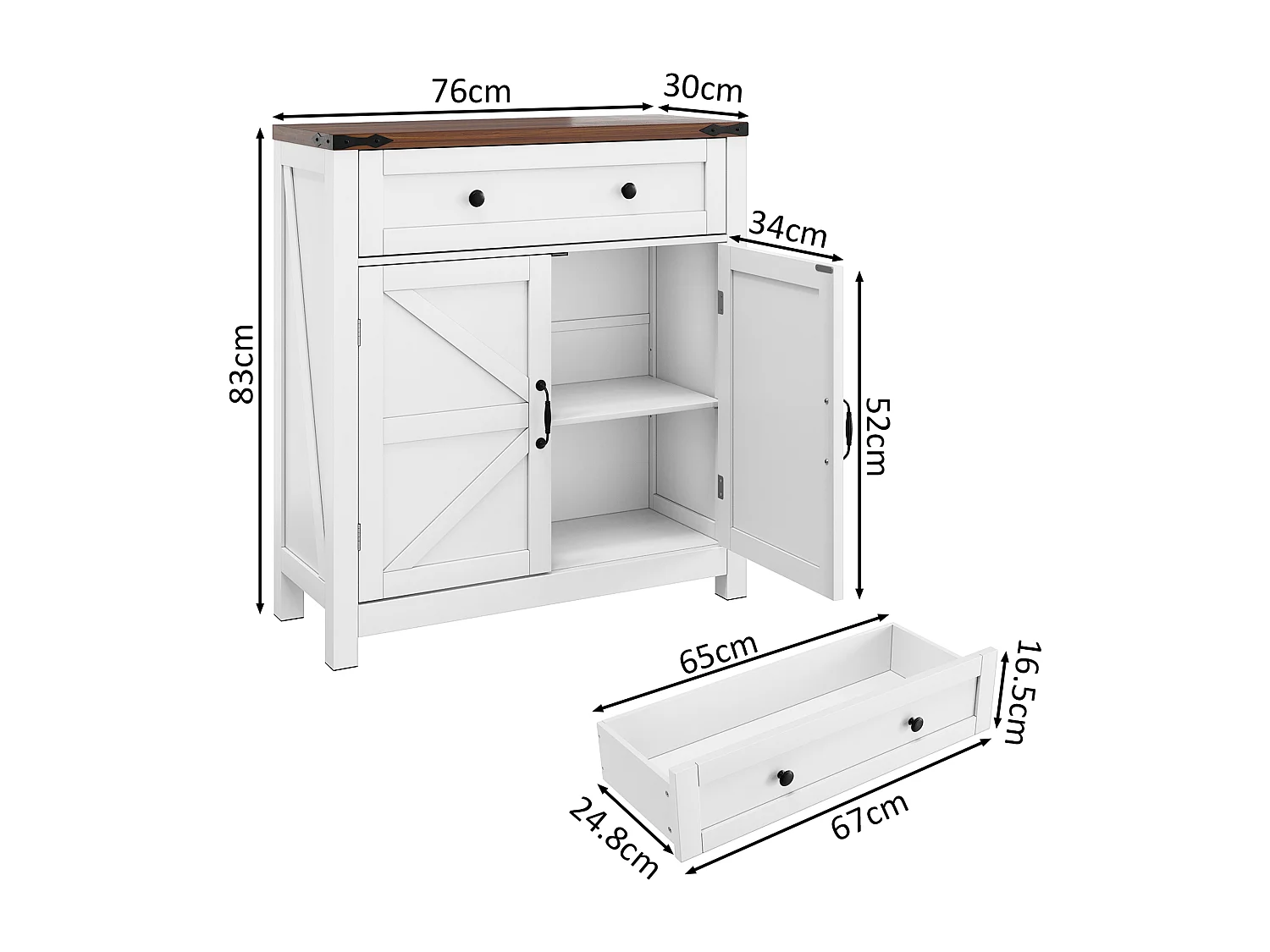 Credenza, Mobile contenitore con cassetto e ante, ripiano regolabile, per soggiorno, 40x80x80 cm, bianco