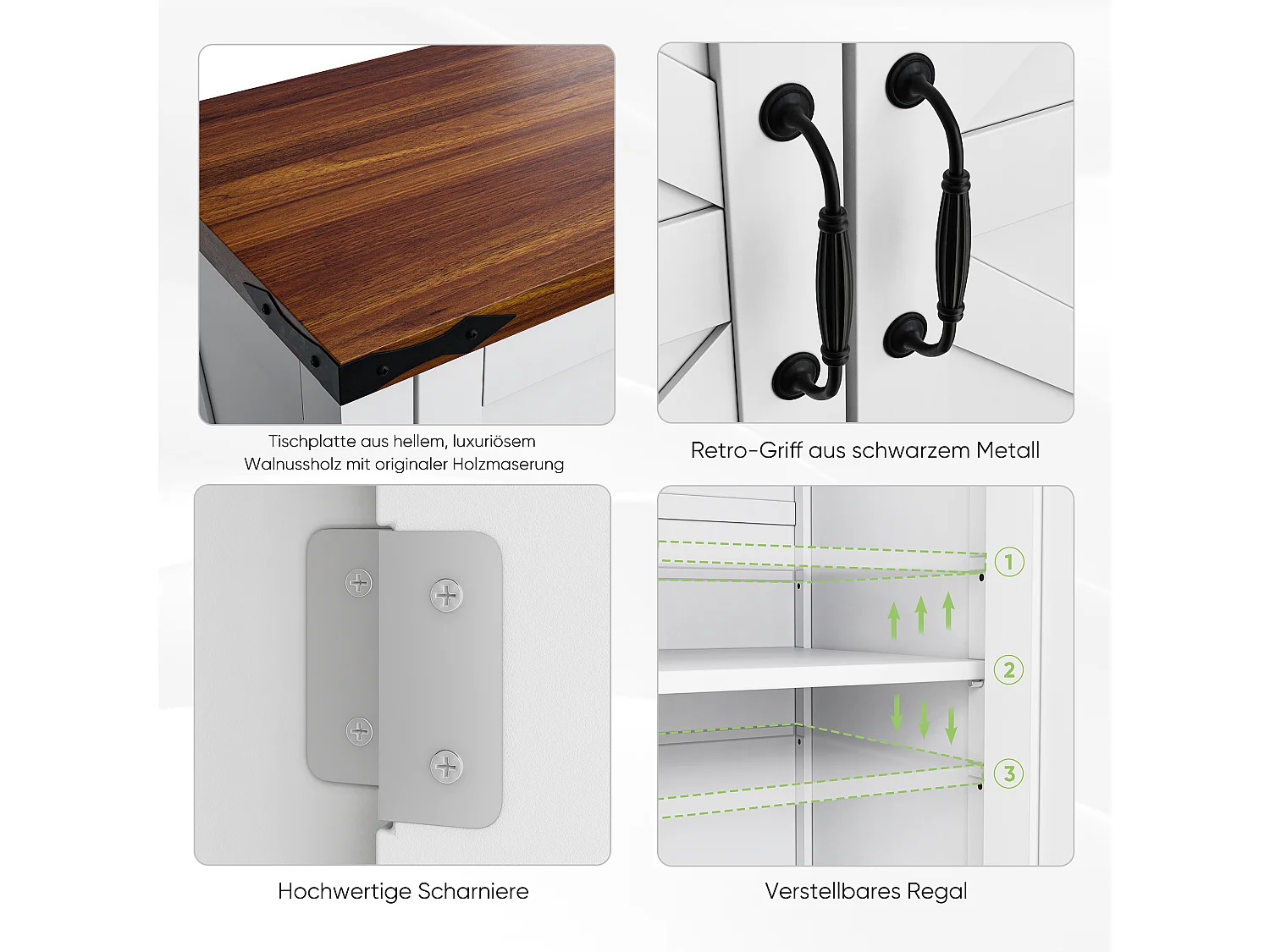 Credenza, Mobile contenitore con cassetto e ante, ripiano regolabile, per soggiorno, 40x80x80 cm, bianco