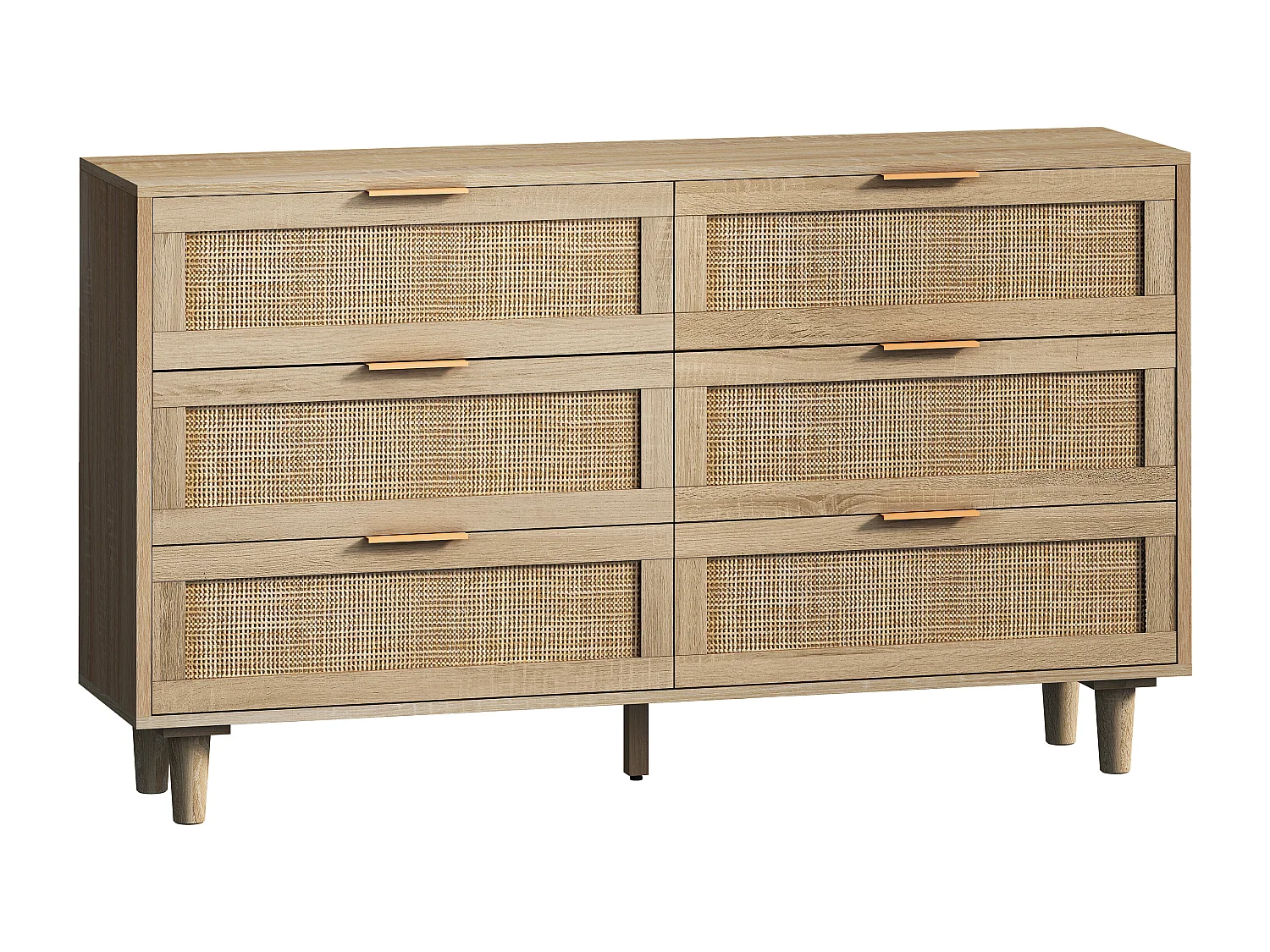 Credenza contenitore 130 x 40 x 75 cm con cassetti in rattan, colore naturale, per soggiorno o camera da letto