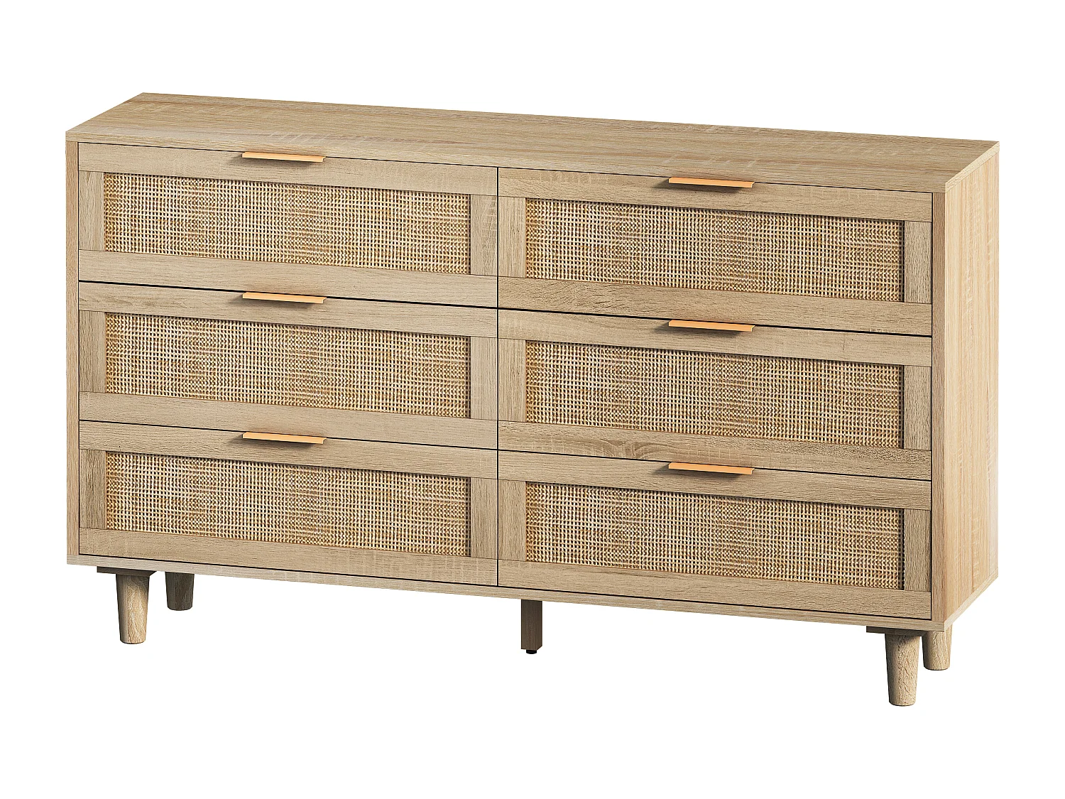 Credenza contenitore 130 x 40 x 75 cm con cassetti in rattan, colore naturale, per soggiorno o camera da letto