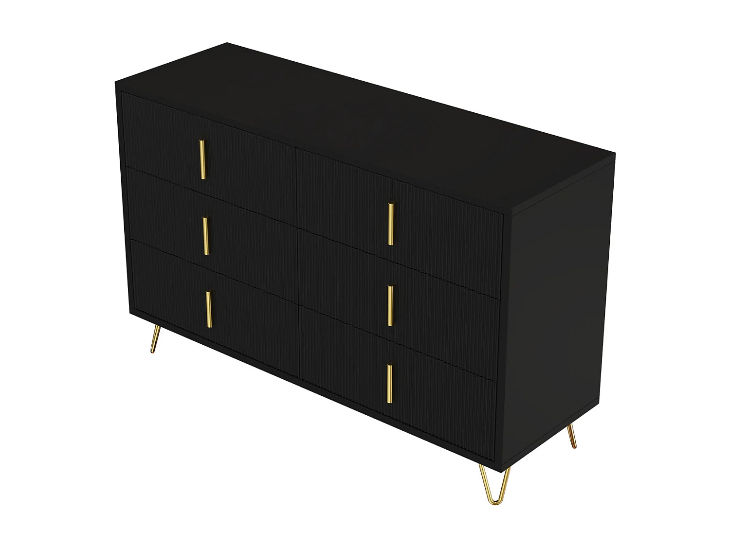 Zwarte dressoir met 6 lades, moderne hoekladekast, voor slaapkamer, woonkamer, kantoor