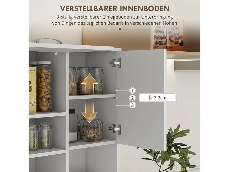 Aparador de cozinha com 3 gavetas e 3 prateleiras, amplo espaço de armazenamento, 89x39,5x168 cm, branco