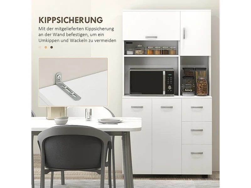 Aparador de cozinha com 3 gavetas e 3 prateleiras, amplo espaço de armazenamento, 89x39,5x168 cm, branco