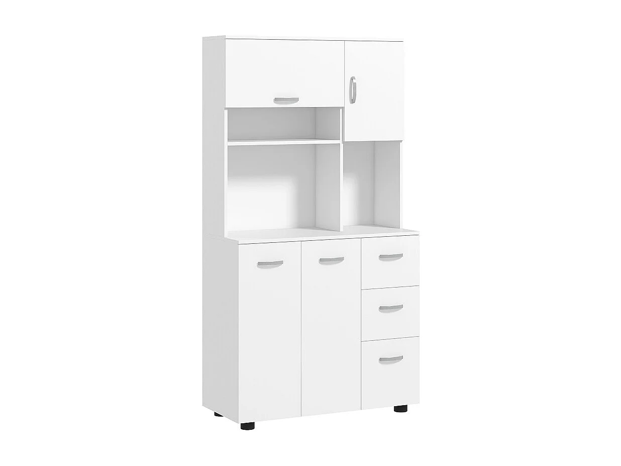 Buffet de cuisine avec 3 tiroirs et 3 étagères, grand rangement, 89x39,5x168 cm, blanc
