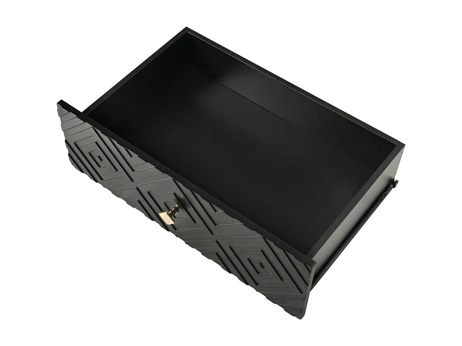 Dressoir met 6 laden, zwart, met geometrische patronen en gouden metalen poten, 120 x 40 x 80 cm