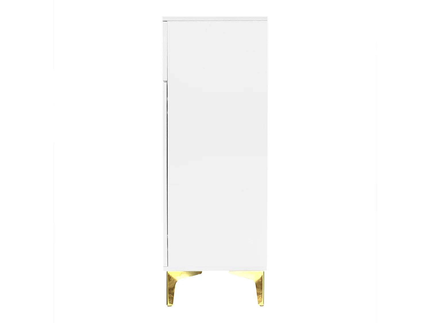 Aparador com painéis texturizados, prateleiras ajustáveis e detalhes dourados, com gavetas. Branco.