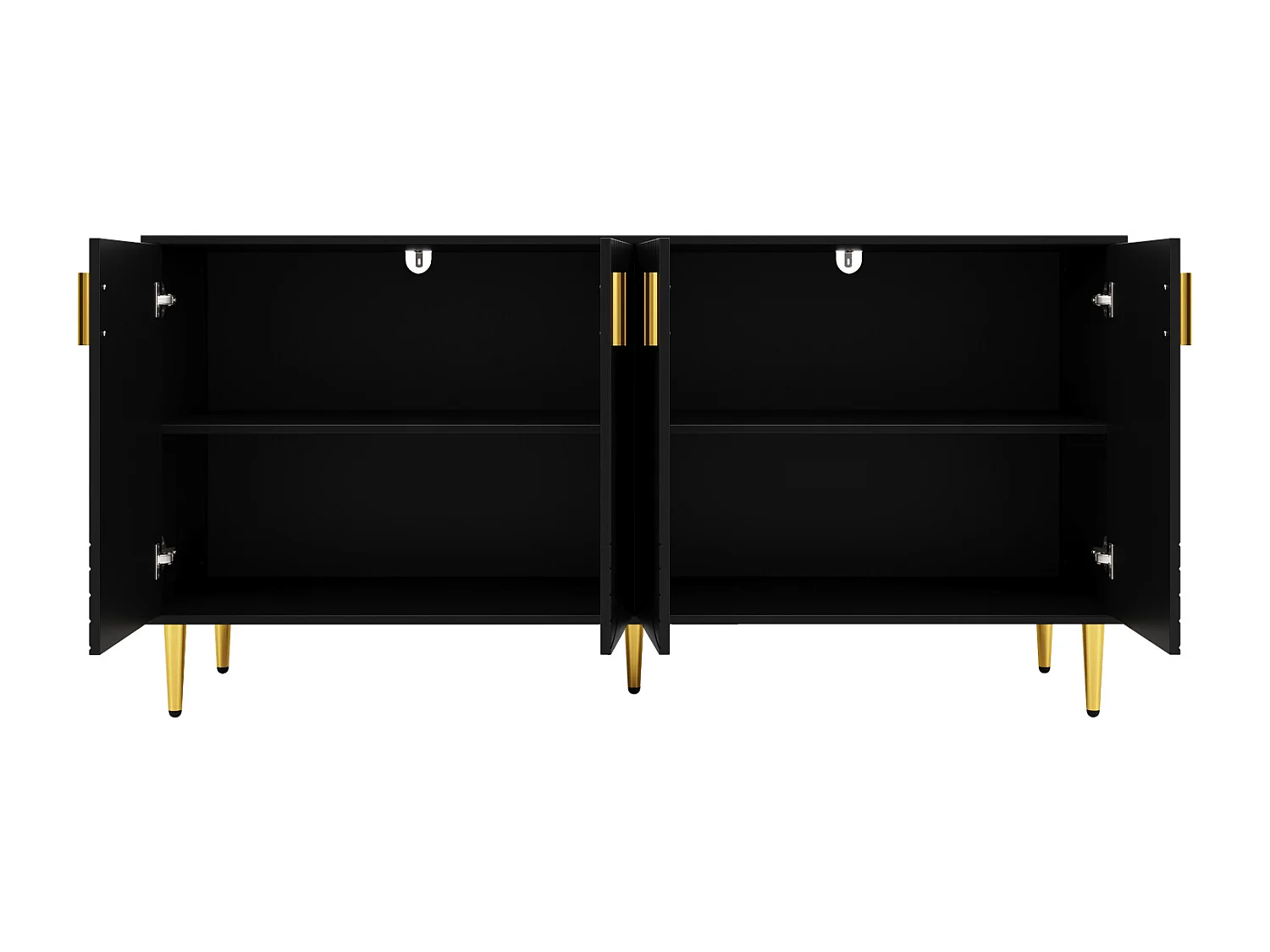 Buffet noir 152 x 40 x 75cm avec motif ondulé unique et poignées et pieds dorés, pour salle à manger
