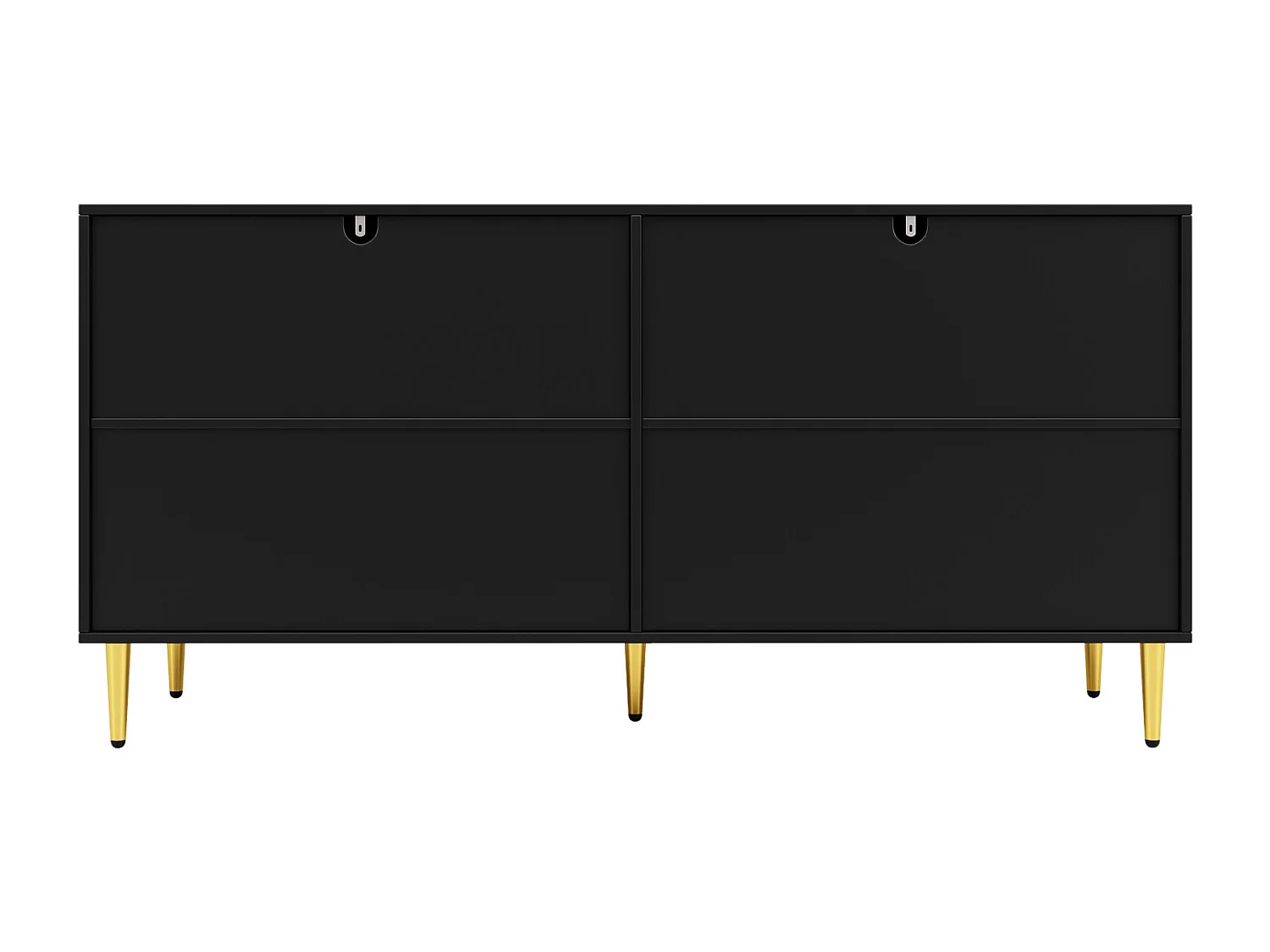 Buffet noir 152 x 40 x 75cm avec motif ondulé unique et poignées et pieds dorés, pour salle à manger