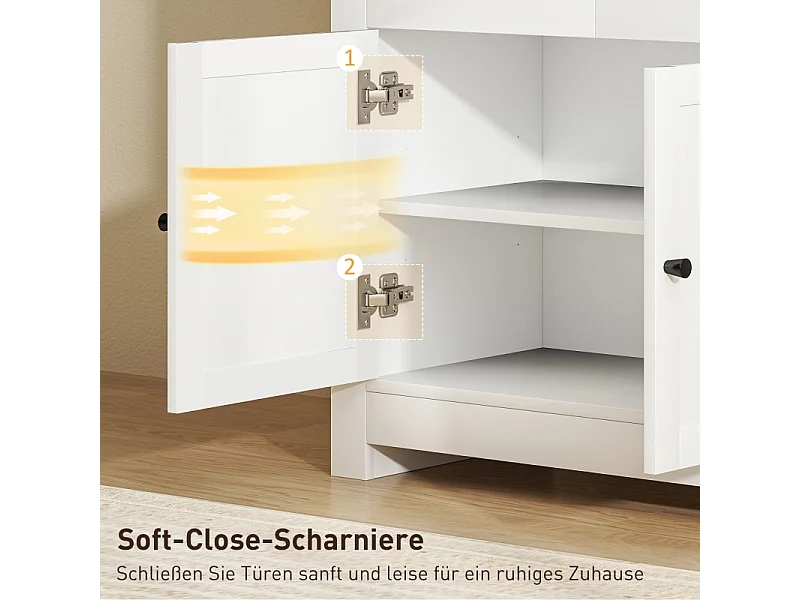 Aparador HOMCOM 79×35×80 cm branco, 2 gavetas, 2 portas com fecho suave, prateleira ajustável, moderno