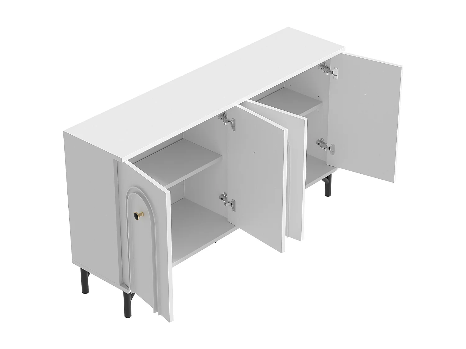 Aparador moderno com 4 portas, frente curva 3D, prateleiras ajustáveis, para sala de estar, 140x34x78cm, branco