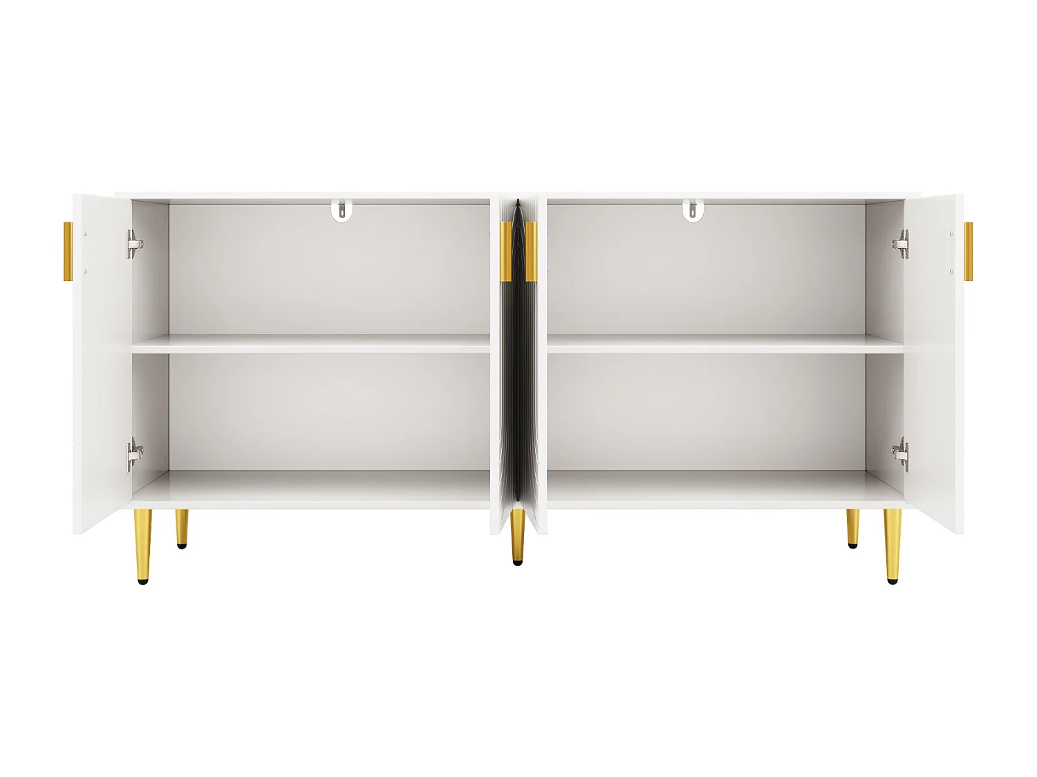 Buffet Blanc 152 x 40 x 75cm avec motif ondulé unique et poignées et pieds dorés,pour salle à manger