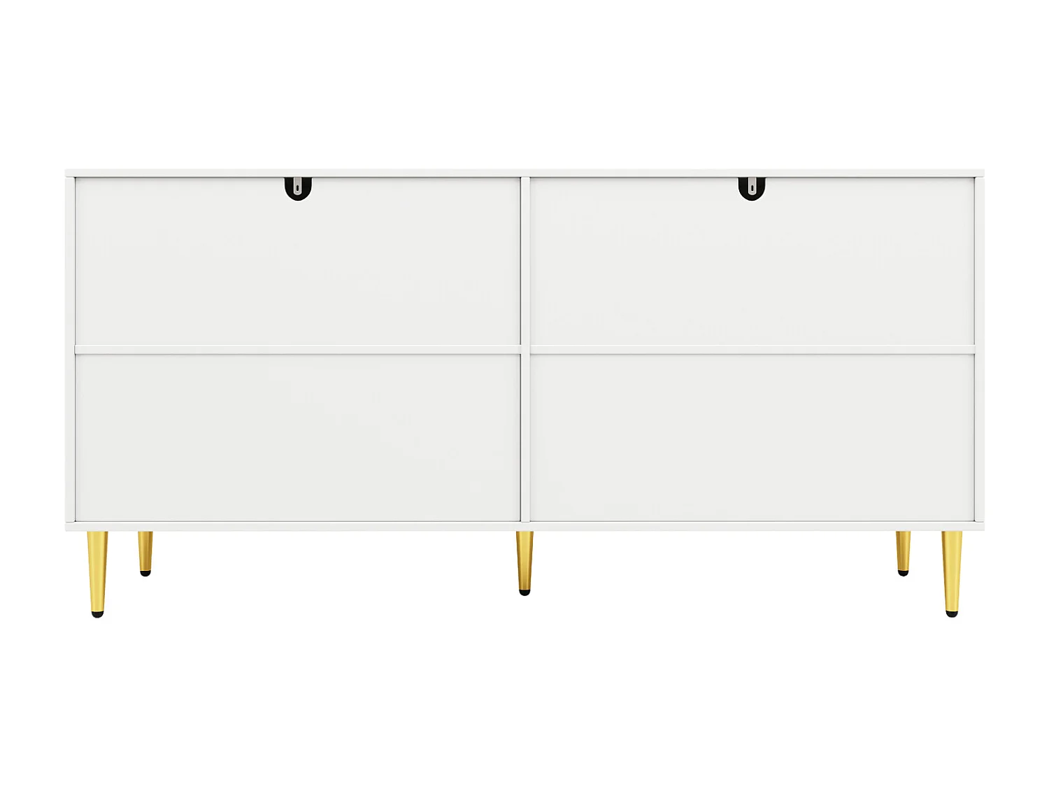 Buffet Blanc 152 x 40 x 75cm avec motif ondulé unique et poignées et pieds dorés,pour salle à manger
