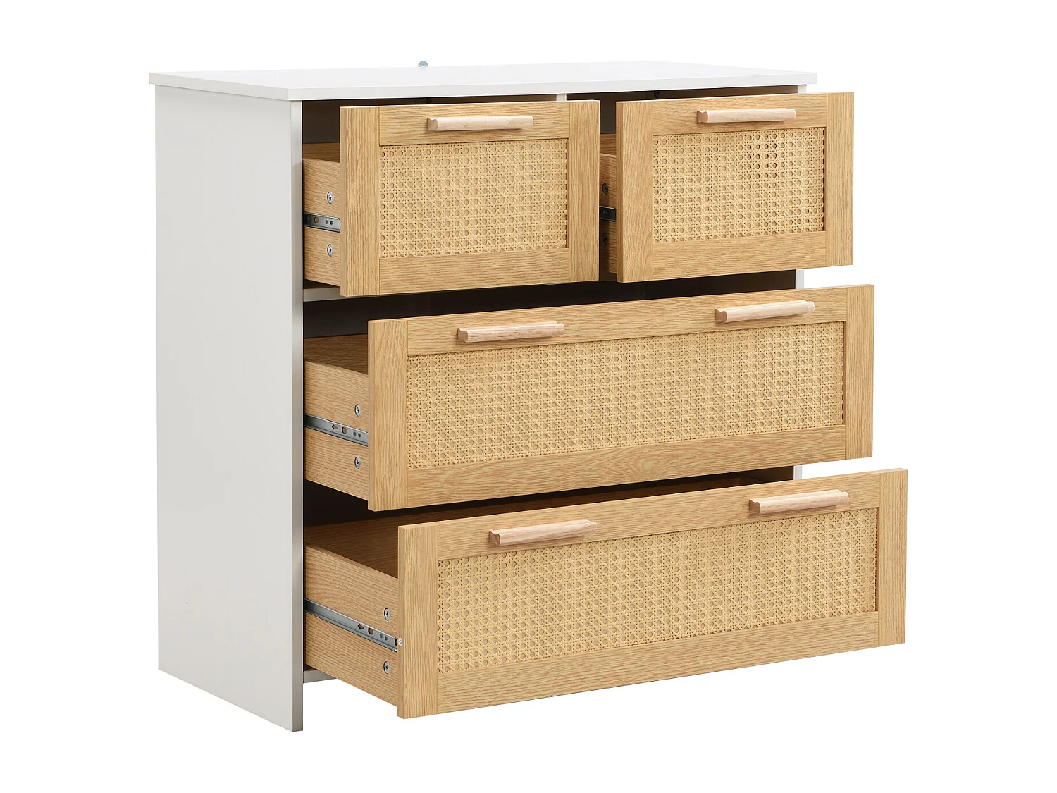 Aparador em rattan - 80 x 80 x 38 cm - com 4 gavetas - versátil para sala de estar, sala de jantar, branco