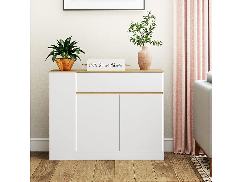 Wit dressoir 105×30×81,5 cm, lade, verstelbare plank, kast met kantelbeveiliging