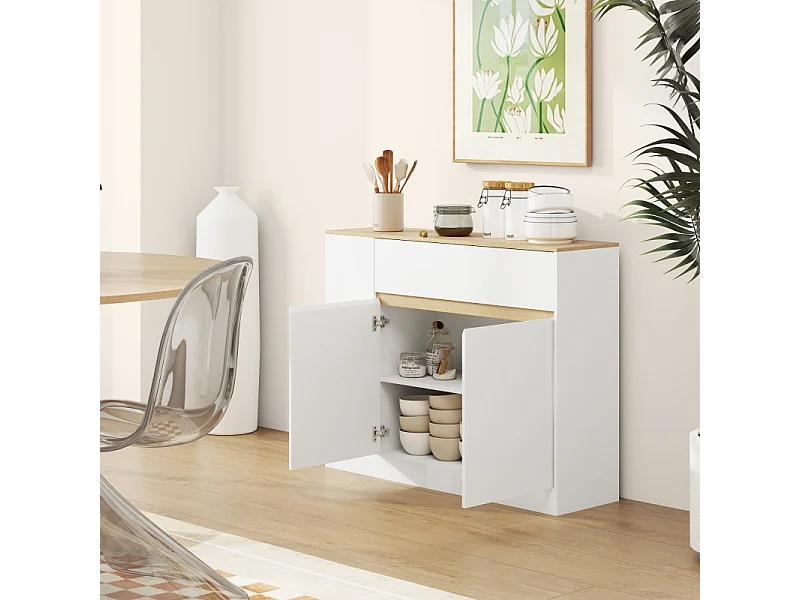 Wit dressoir 105×30×81,5 cm, lade, verstelbare plank, kast met kantelbeveiliging