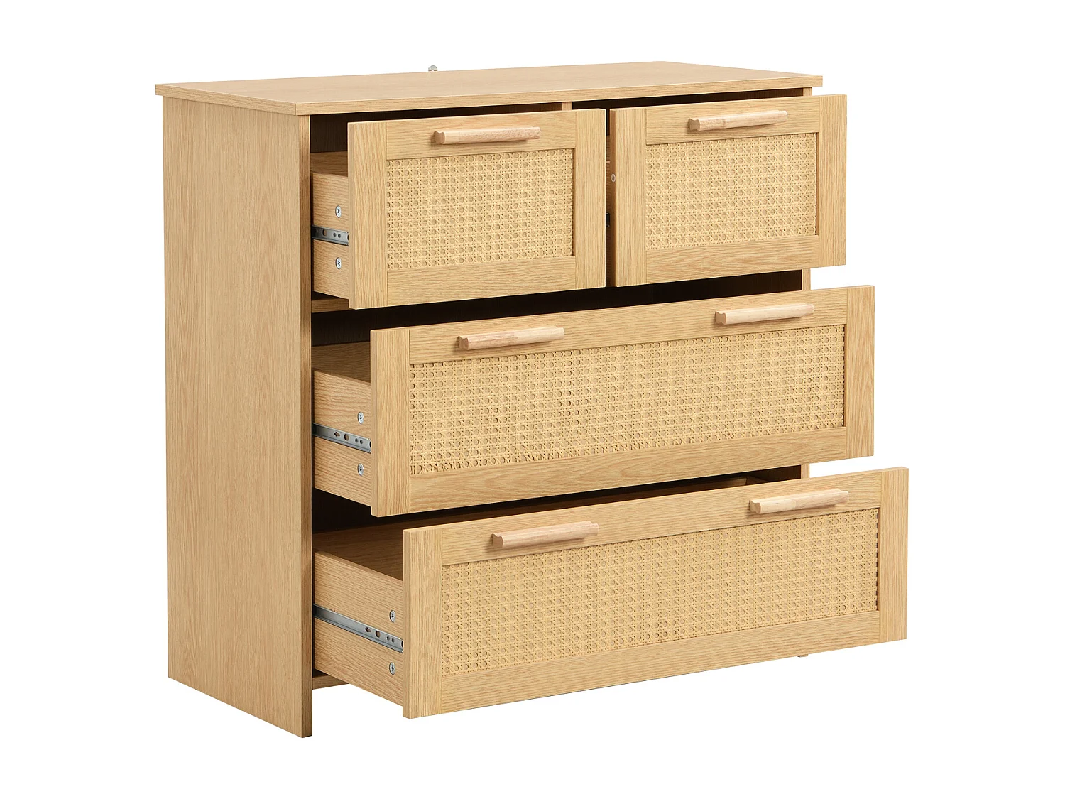 Credenza in rattan - 80 x 80 x 38 cm - con 4 cassetti - versatile per soggiorno, sala da pranzo, naturale