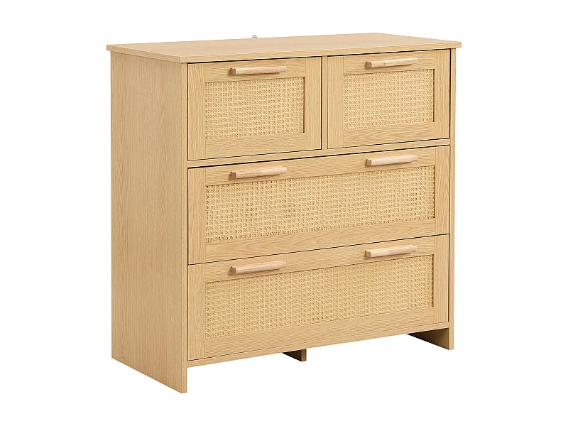 Credenza in rattan - 80 x 80 x 38 cm - con 4 cassetti - versatile per soggiorno, sala da pranzo, naturale