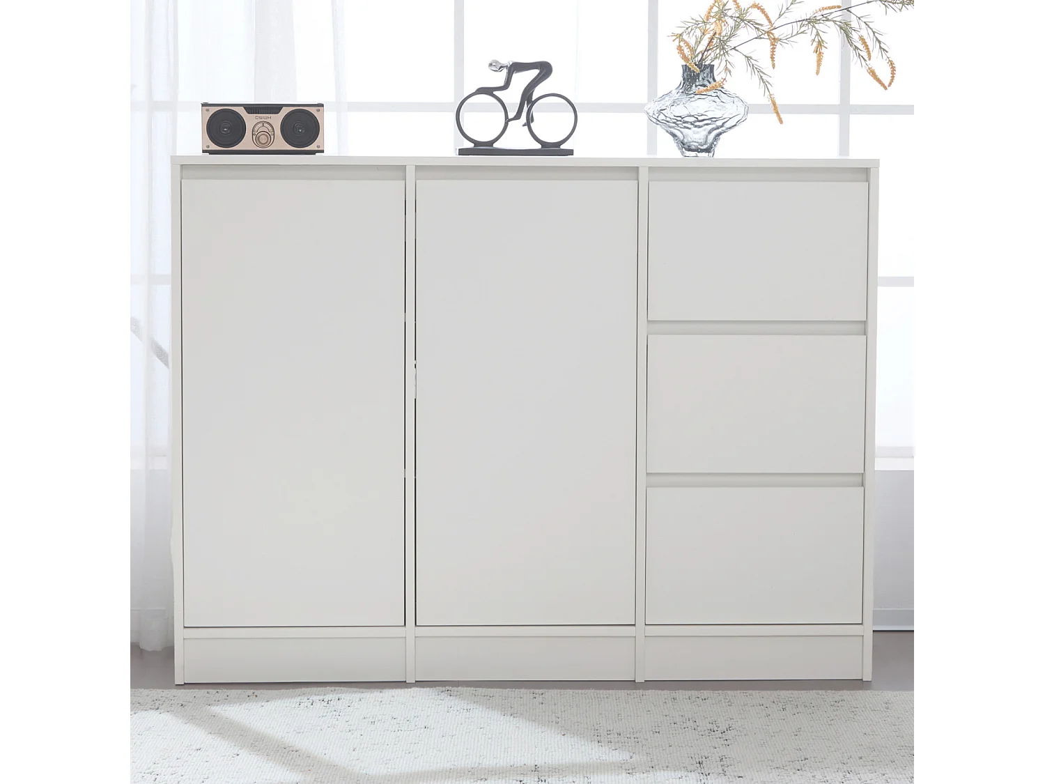 Aparador com 2 portas, 3 gavetas, armário de arrumação para sala de jantar e sala de estar, 120x90x35cm, branco