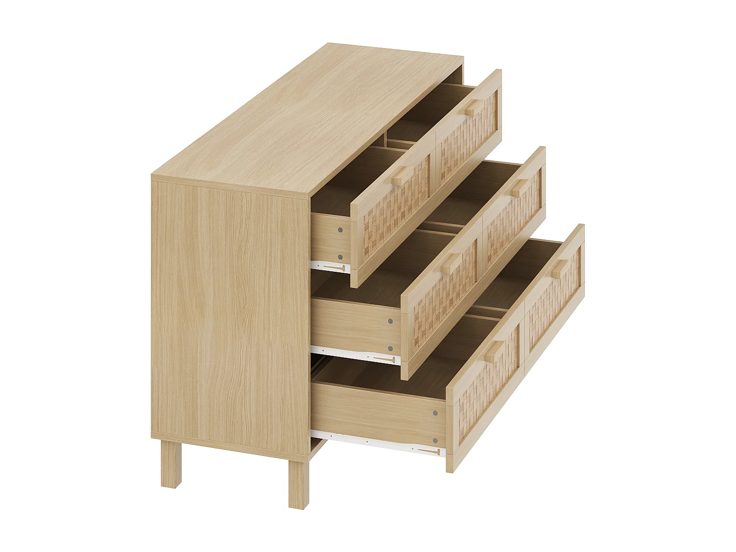 Credenza in legno con 6 cassetti in rattan, contenitore per soggiorno, camera da letto e sala da pranzo, 120x75x40cm