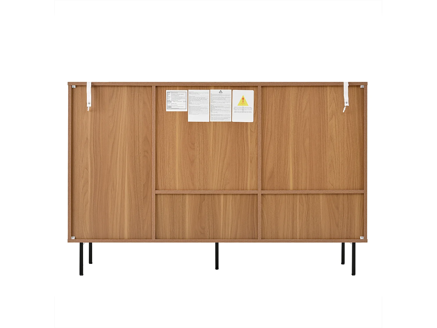 Buffet de cuisine en rotin avec 2 portes coulissantes en rotin et 3 tiroirs, noyer/140 x 37 x 91 cm