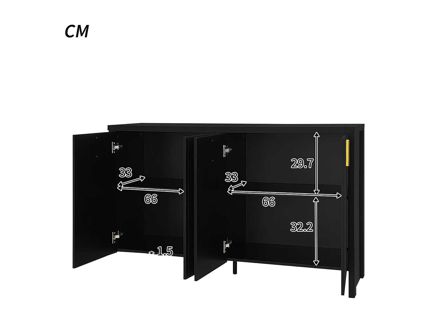 Dressoir met 4 deuren en verstelbare planken, 140x38x80 cm, Houten kast, Voor hal, woonkamer, Zwart