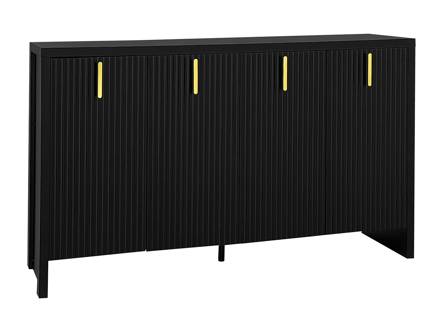 Dressoir met 4 deuren en verstelbare planken, 140x38x80 cm, Houten kast, Voor hal, woonkamer, Zwart