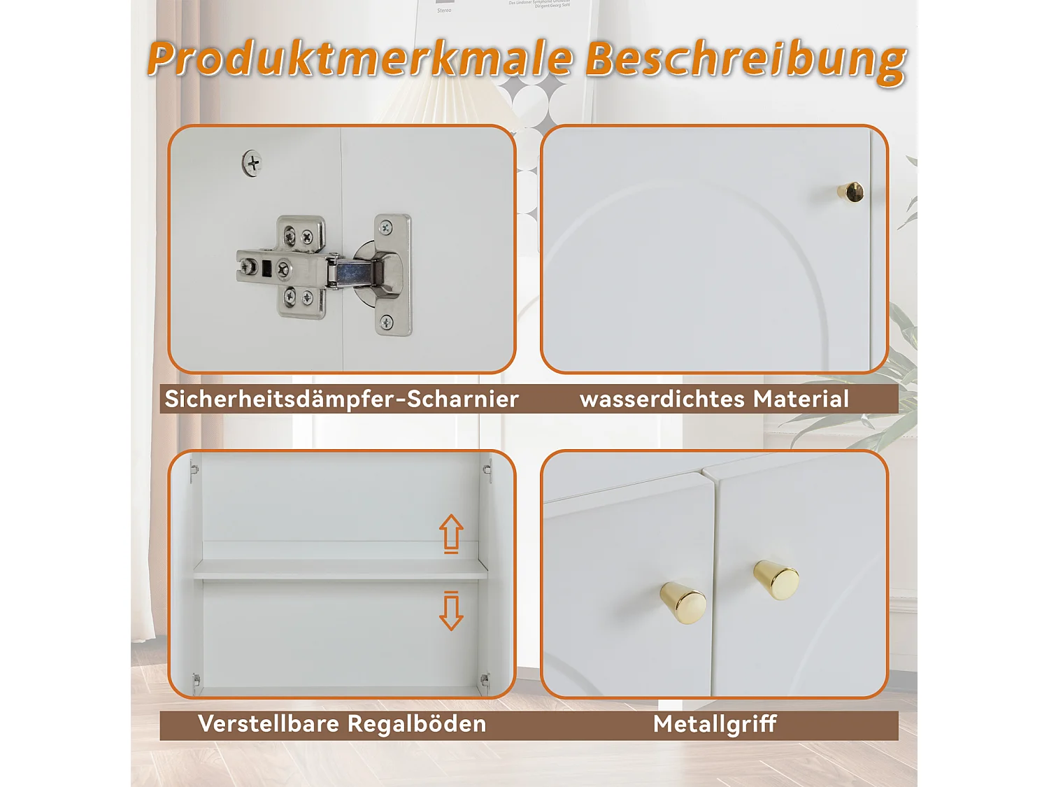 Aparador/Armário 80 x 40 x 80 cm, Armário para Sala de Estar com 2 Portas, Branco Creme