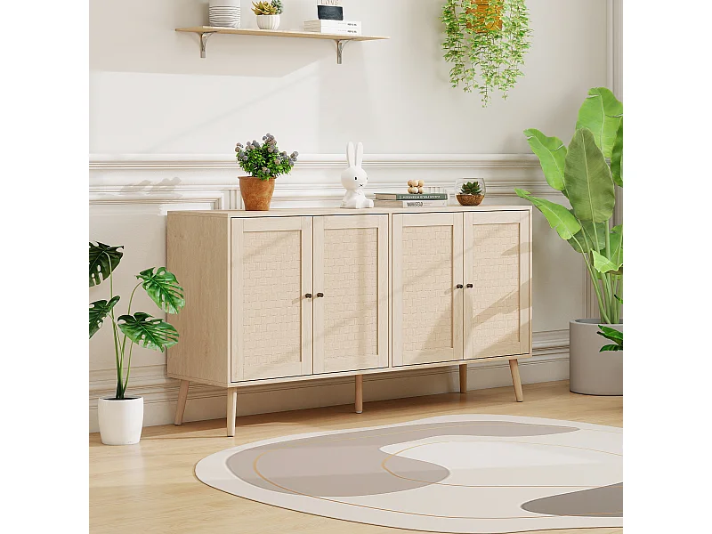 Credenza in legno 150 x 40 x 80 cm, 4 ante, motivo ondulato, mobile moderno per soggiorno/camera da letto