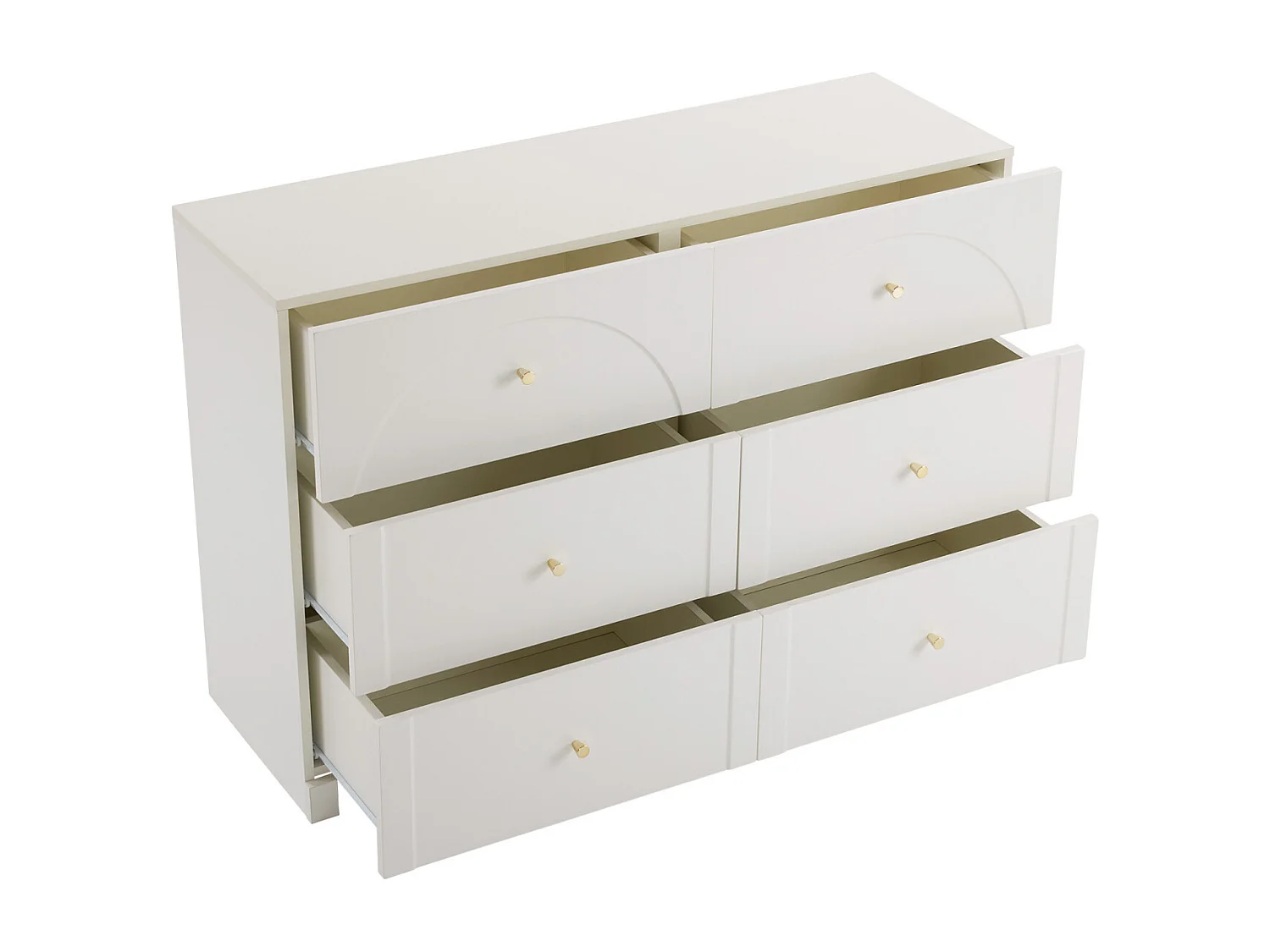 Aparador com 6 gavetas, branco, armário de arrumação com puxador dourado, para quarto ou sala de estar, 120x40x82 cm