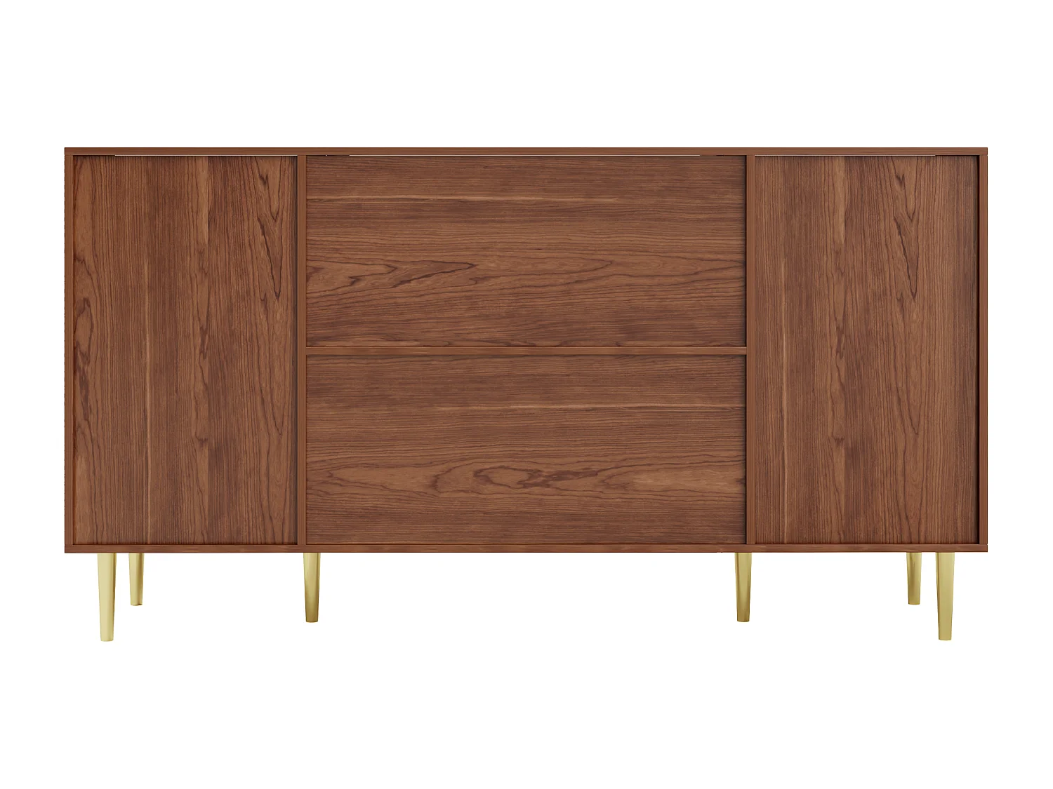 Houten dressoir met rotandeuren en lade, 160 x 40 x 90 cm, bruin, voor woonkamer of keuken