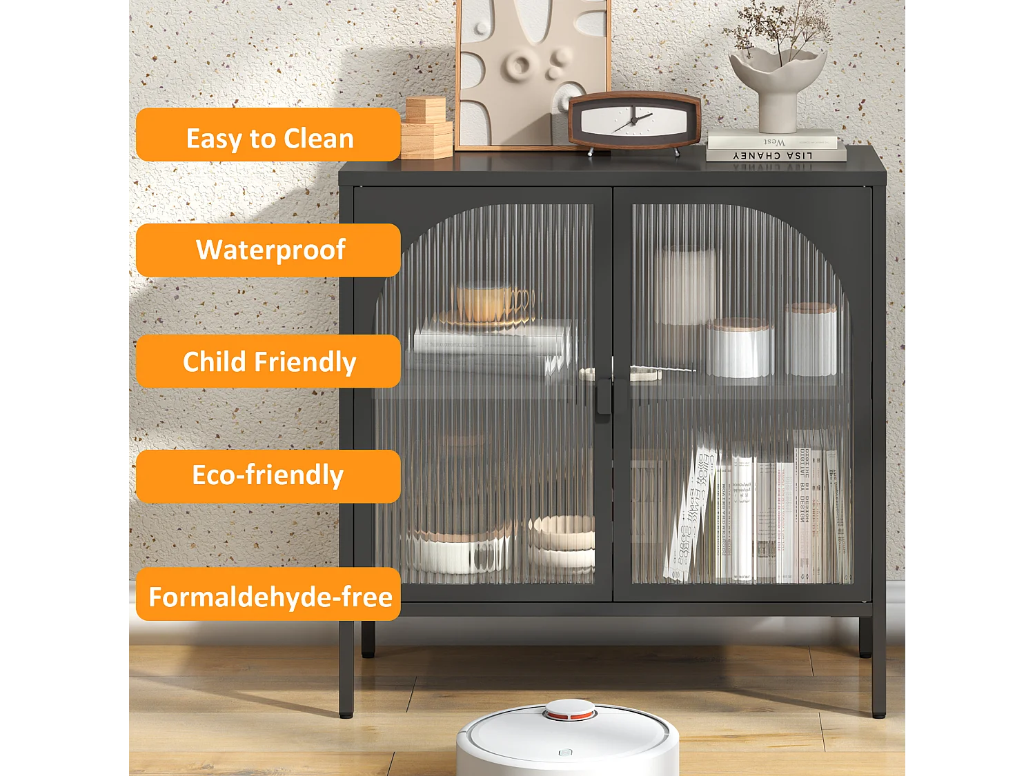 Buffet moderne de style industriel avec étagères réglables pour salon, cuisine, salle à manger, noir