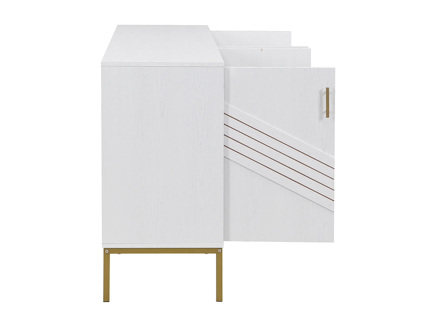 Aparador moderno de 4 portas em branco e dourado – MDF, pés de metal, para sala de estar e sala de jantar.