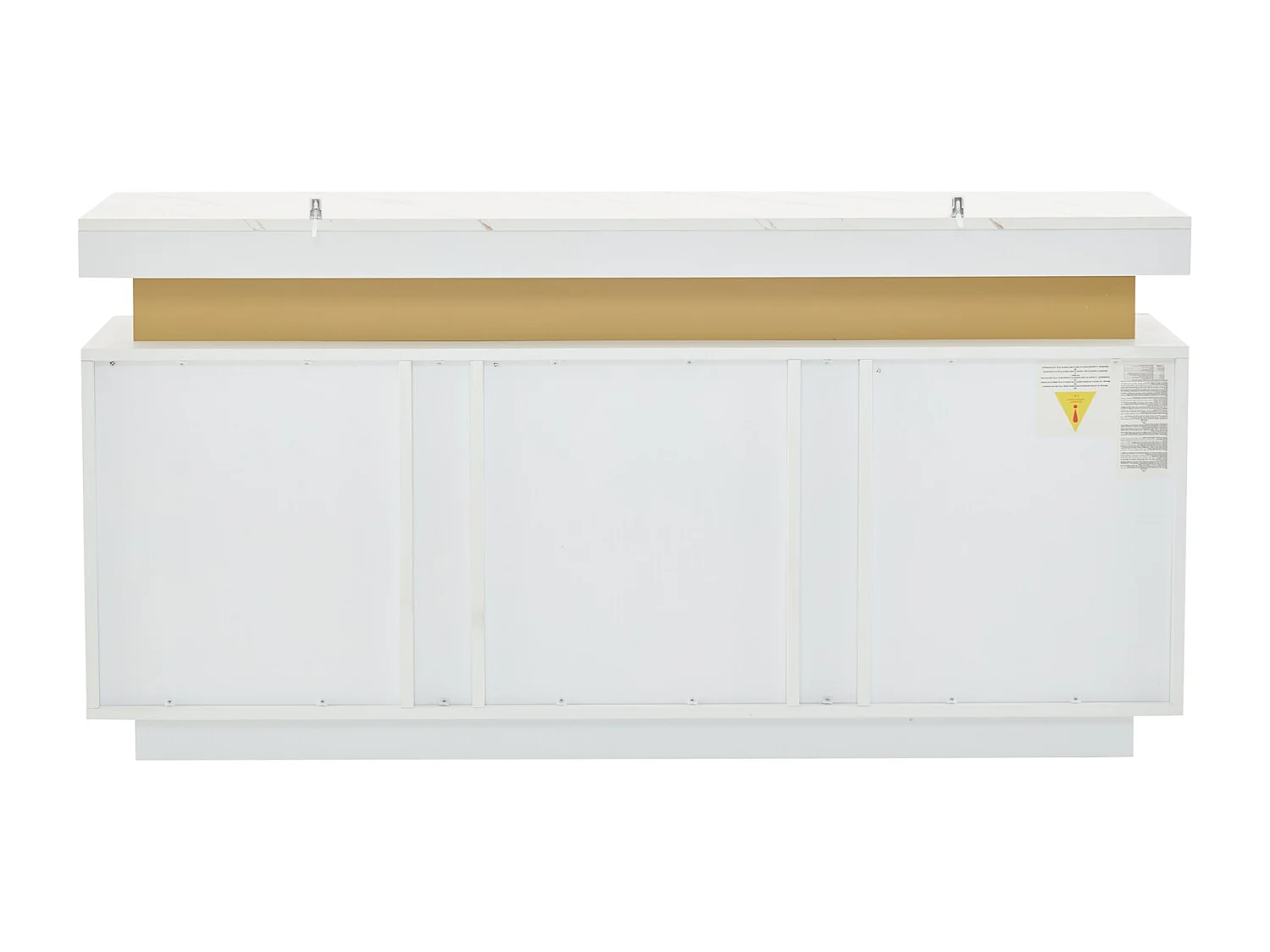 Aparador de cozinha com 3 portas e tampo com efeito mármore para sala de estar, quarto, branco.