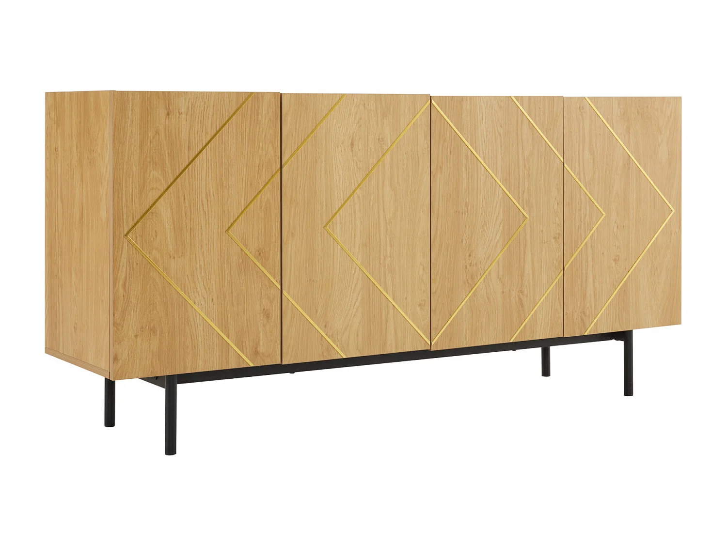 Aparador de quatro portas com pés de metal, armário de arrumação, decoração para sala de estar, 160 x 40 x 78 cm