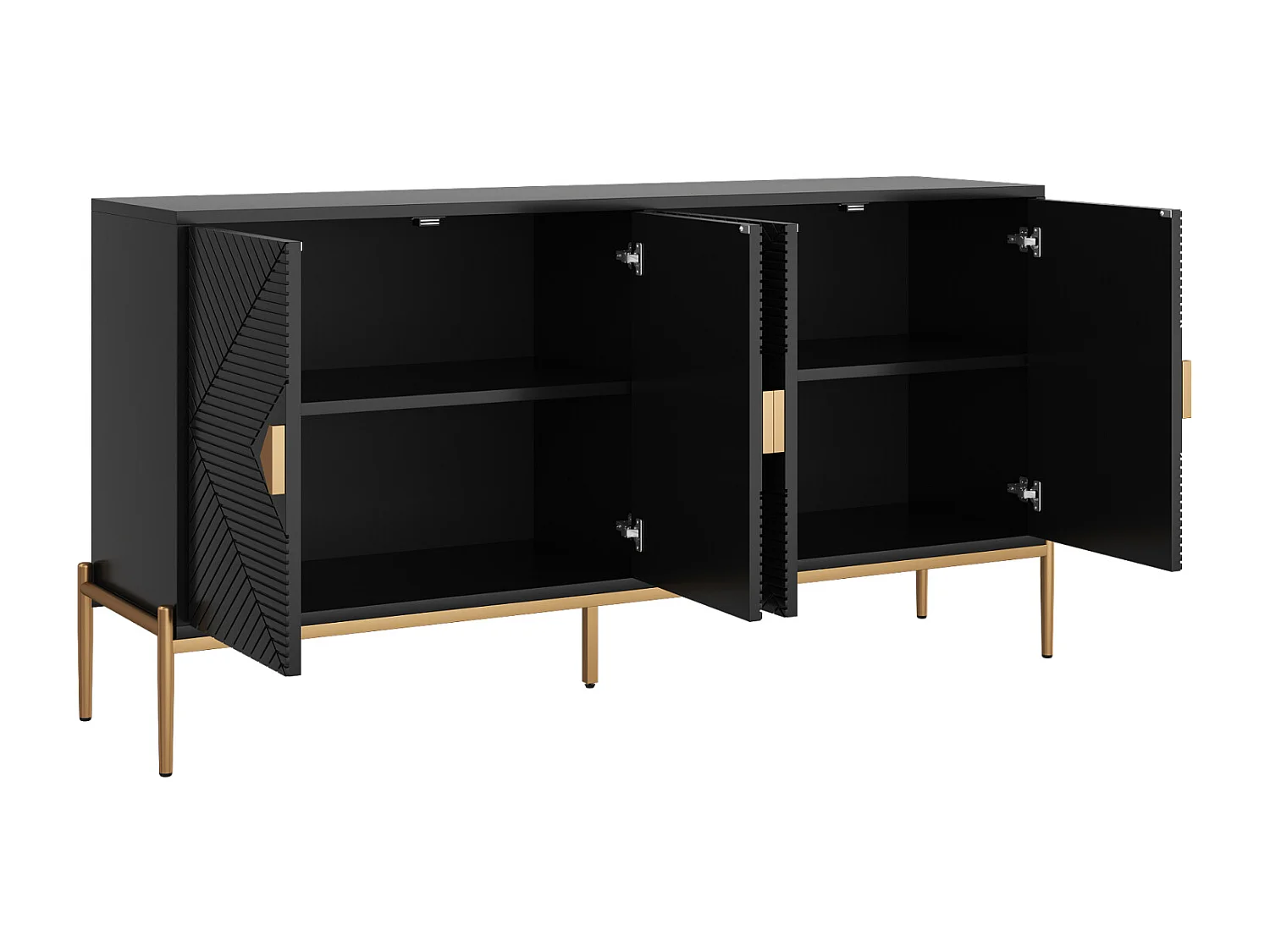 Buffet à 4 Portes, Meuble de Rangement,   pour Salon Salle à Manger, Entrée, 162 x 40 x 80cm, Noir