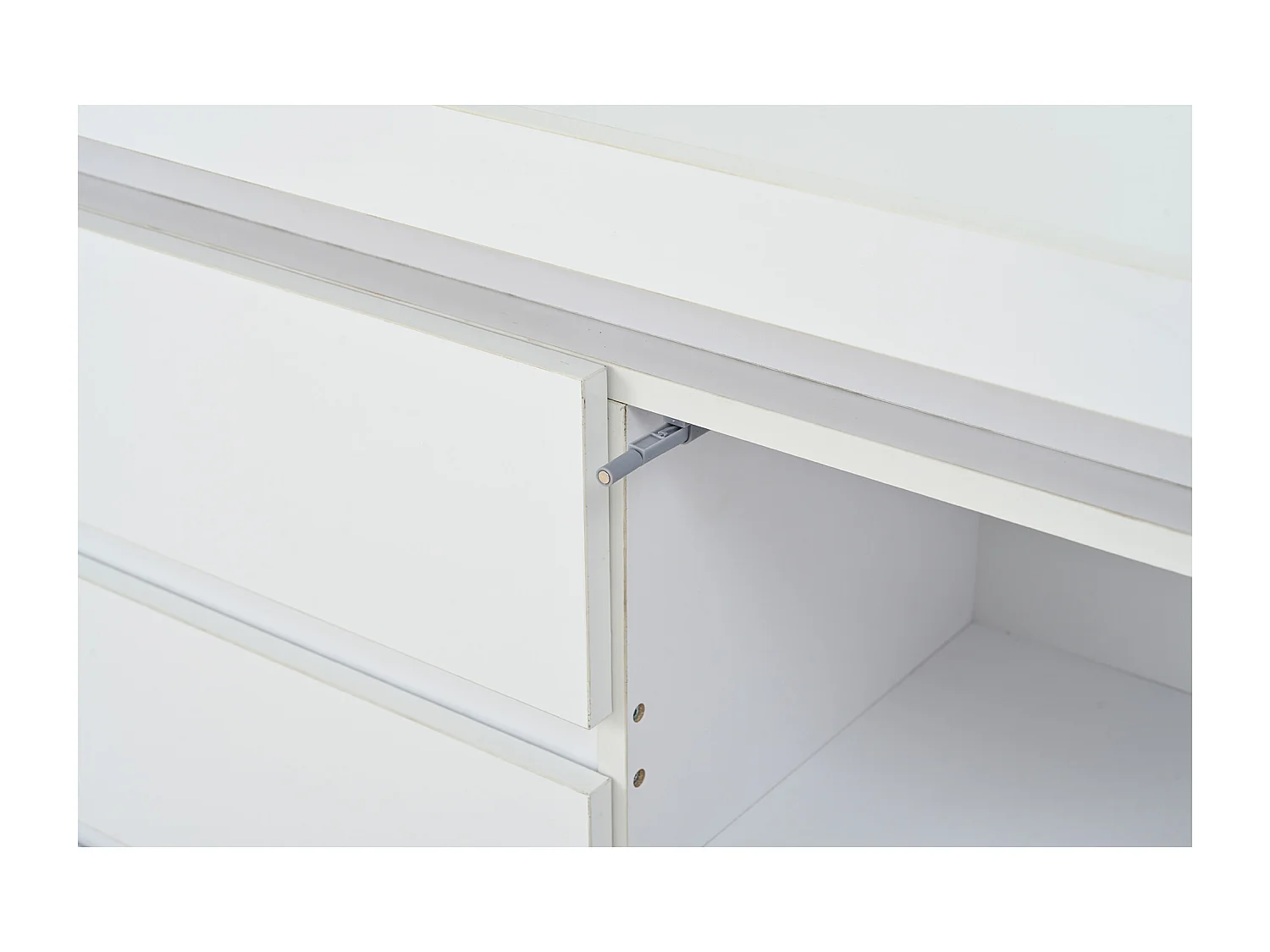 Credenza con 3 cassetti e 2 ante, con illuminazione a LED, senza maniglie, 140 x 35 x 72,5 cm - Bianco