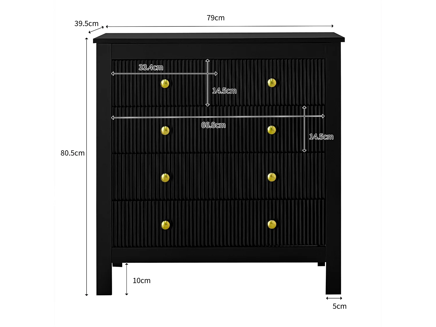 Buffet de Style Contemporain, Commode avec Espace de Rangement, avec poignées dorées, Noir