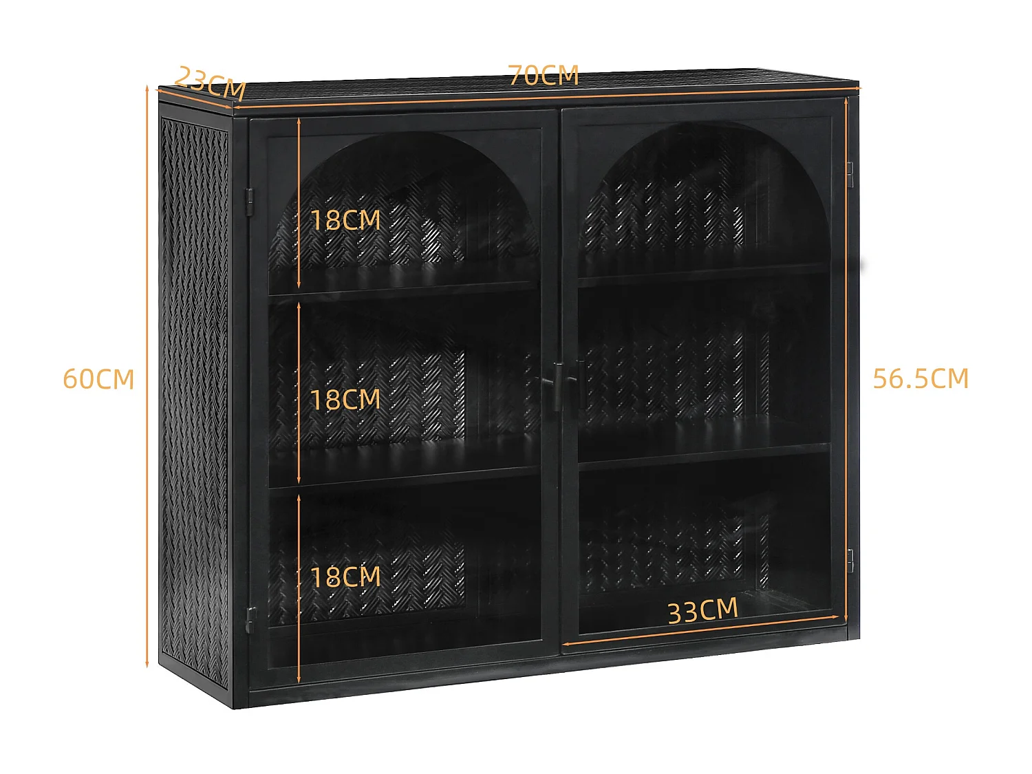 Armoire murale en verre de 70 cm, avec deux portes, entrée, salon, salle de bain, motif tissé, Noir