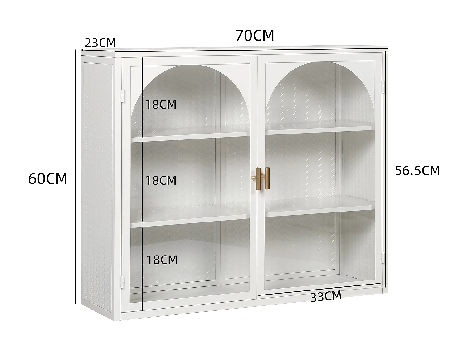 Mobiletto da parete in vetro da 70 cm con due ante, adatto per ingresso, soggiorno, bagno, motivo intrecciato, bianco