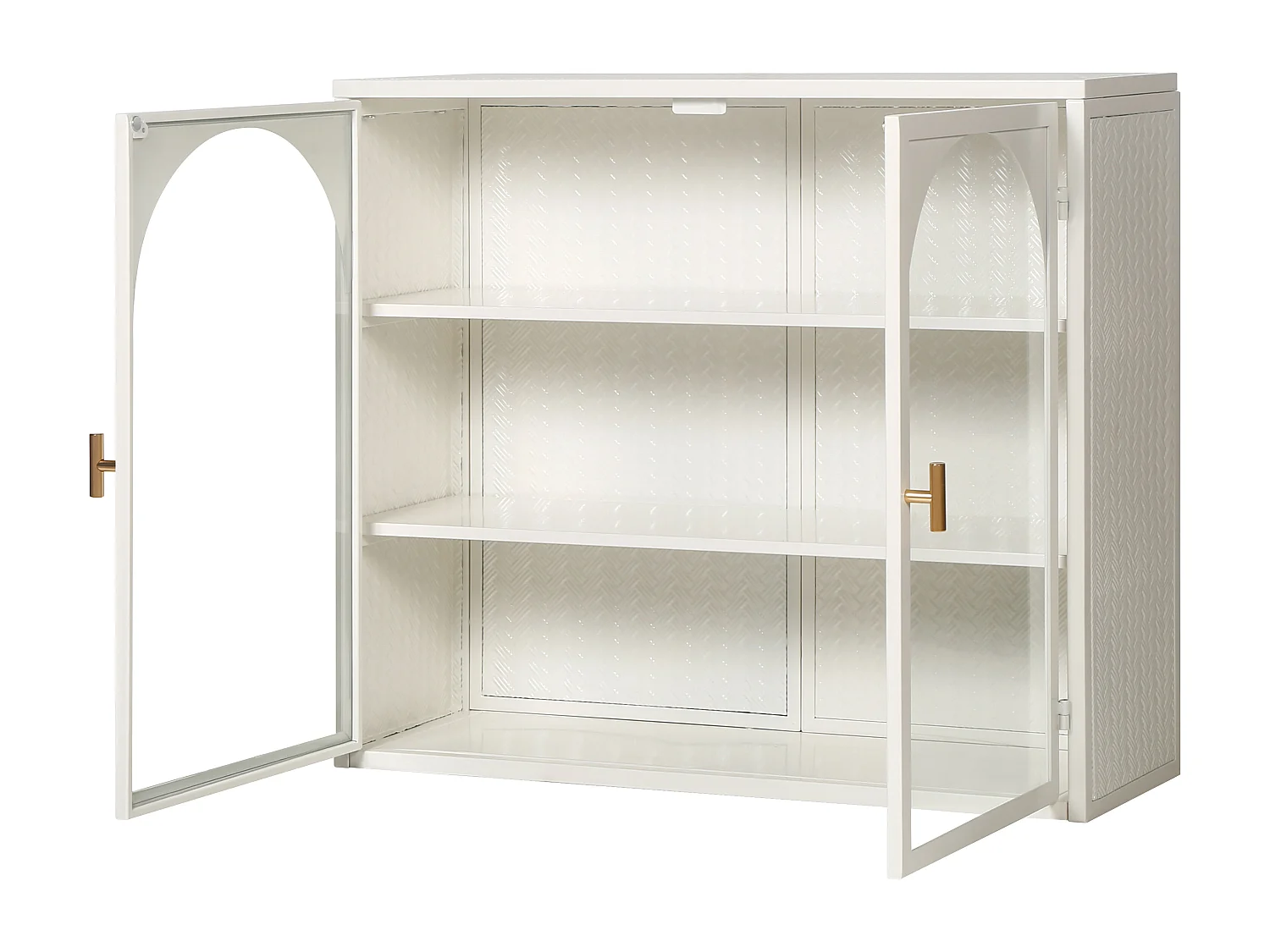 Mobiletto da parete in vetro da 70 cm con due ante, adatto per ingresso, soggiorno, bagno, motivo intrecciato, bianco