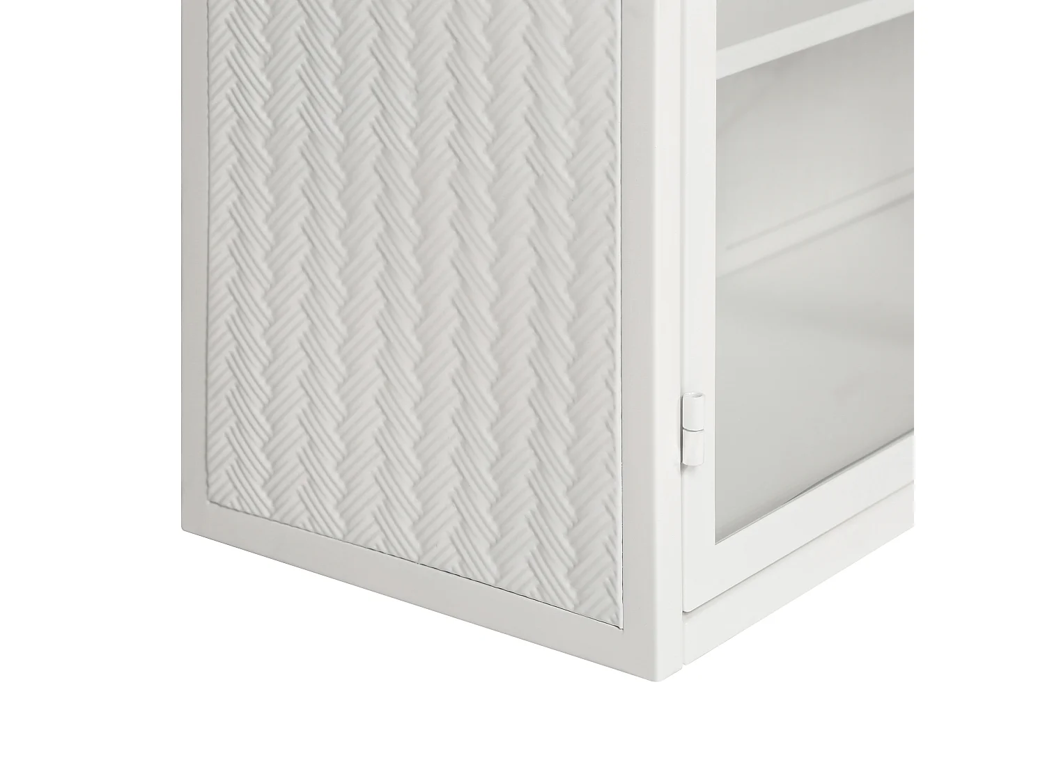 Mobiletto da parete in vetro da 70 cm con due ante, adatto per ingresso, soggiorno, bagno, motivo intrecciato, bianco