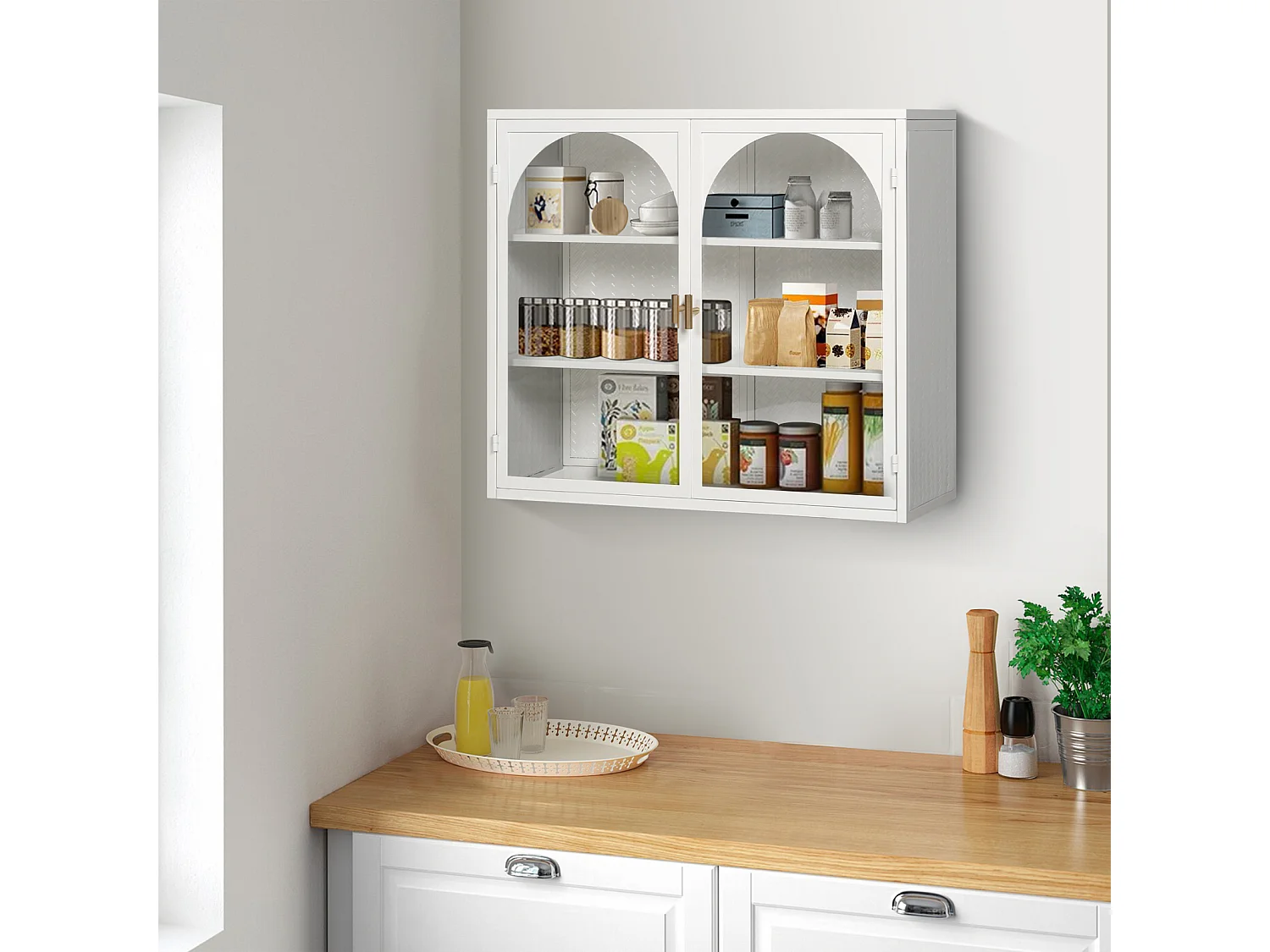Armoire murale en verre de 70 cm, avec deux portes, entrée, salon, salle de bain, motif tissé, blanc